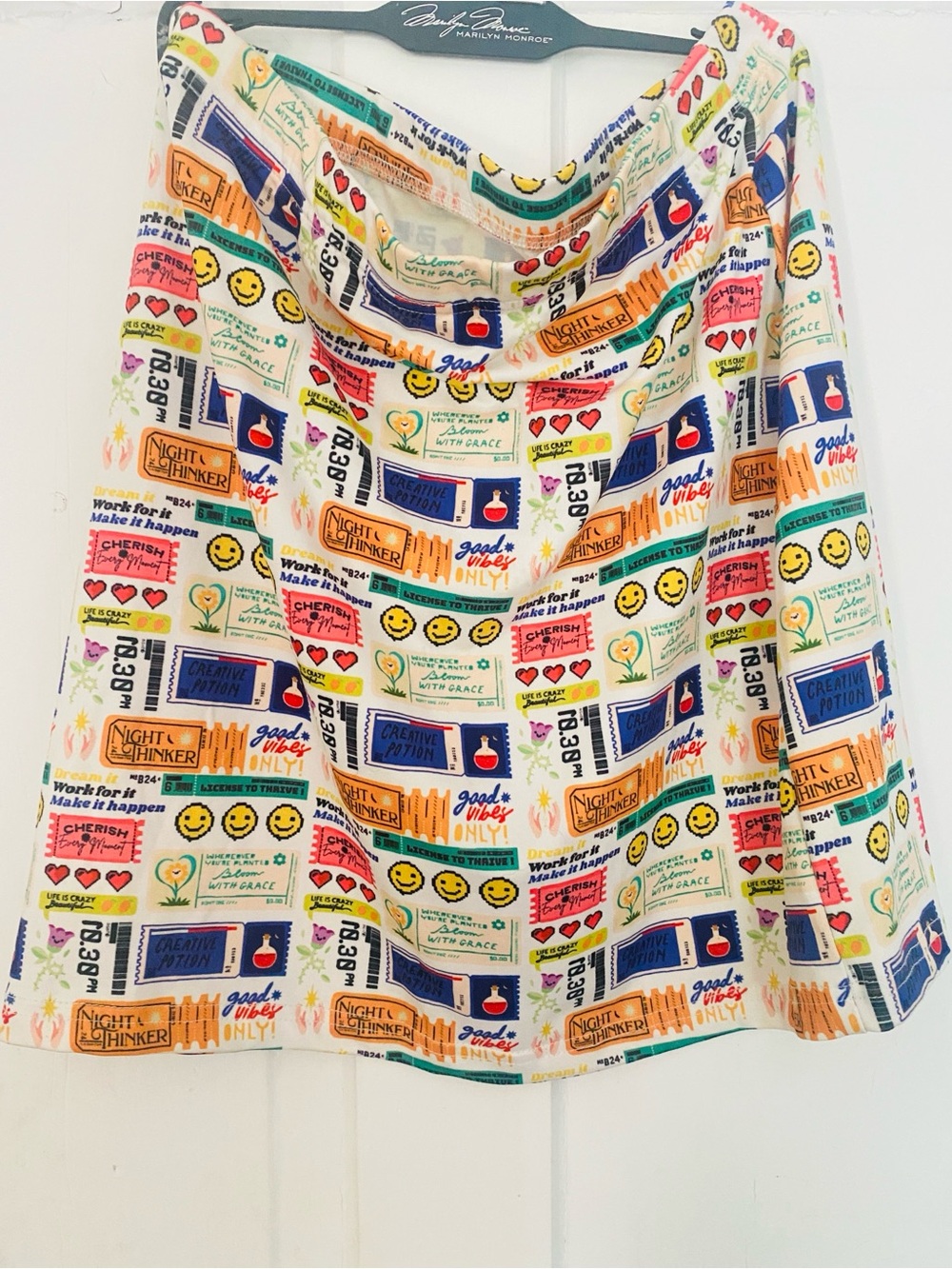SHEIN Cream A-Line Skirt with Multicolor Retro Print - Picture 1 of 2